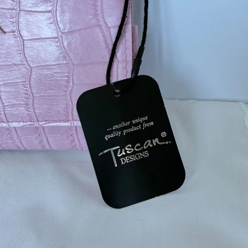 Tuscan Designs Pink Crocodile Embossed Leather Jewelry Roll Travel Organizer NWT
